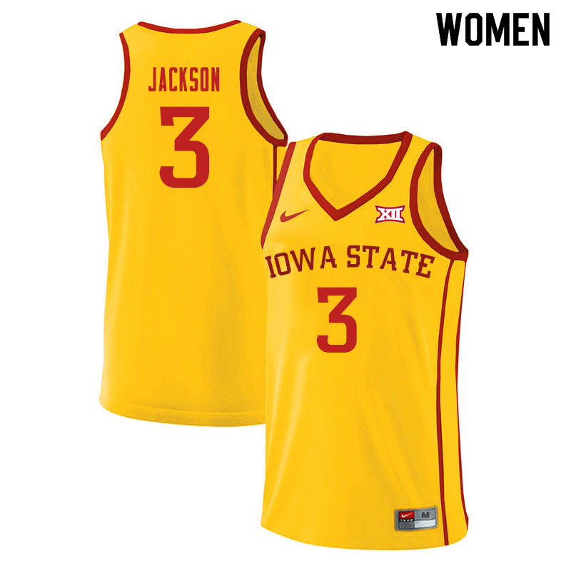 Women #3 Tre Jackson Iowa State Cyclones College Basketball Jerseys Sale-Yellow - Click Image to Close